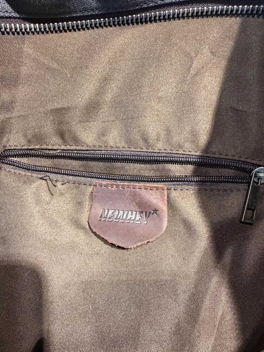 Canvas Duffel Bag with Brown Leather Trim - Gray